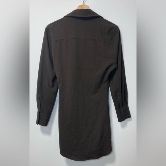 Zara TRF Chain Link Long Sleeve Buttondown Dress Dark Brown size S - Picture 3 of 8